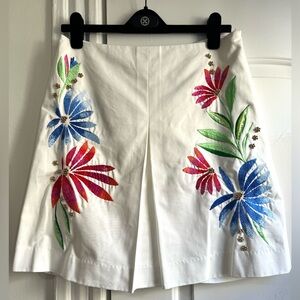 $425 Per Se by CARLISLE IBERIA Embroidered Beaded Skirt in White Multi 6 READ D.